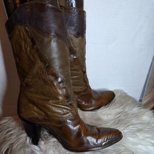 Vintage Zodiac Neutral Tones Heeled Leather Boots 6.5
